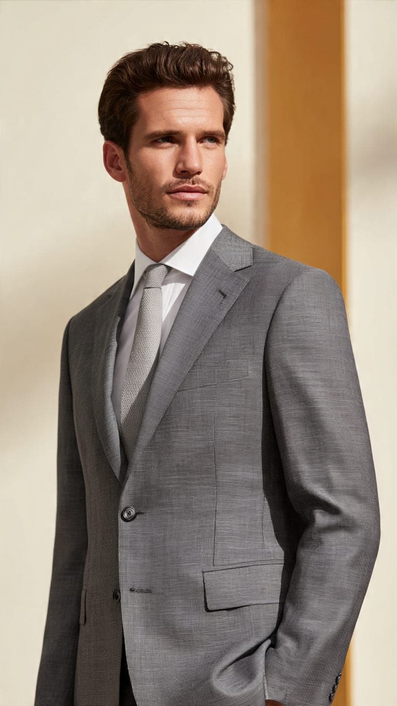 Textured Grey Slim Cut Suit Jacket