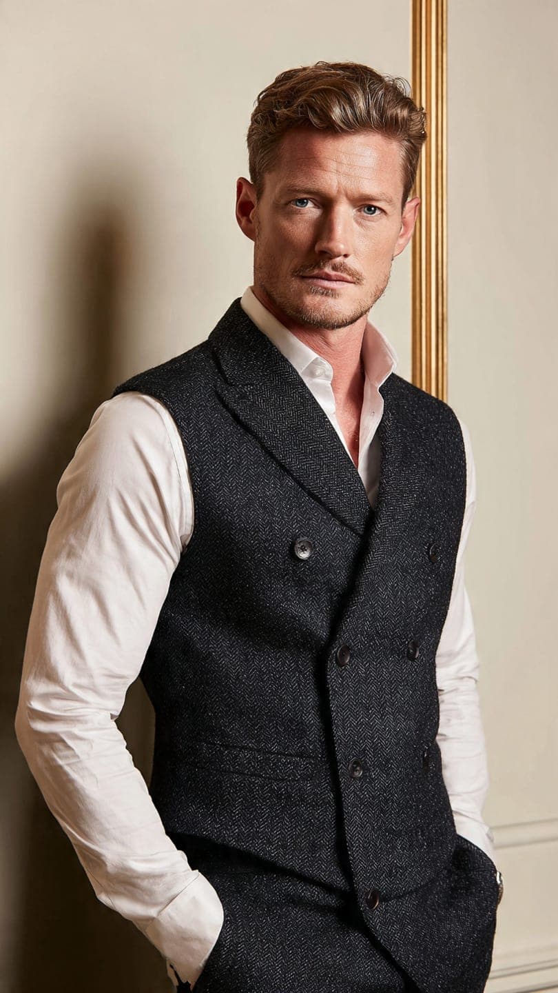 Double Breasted Tweed Vest
