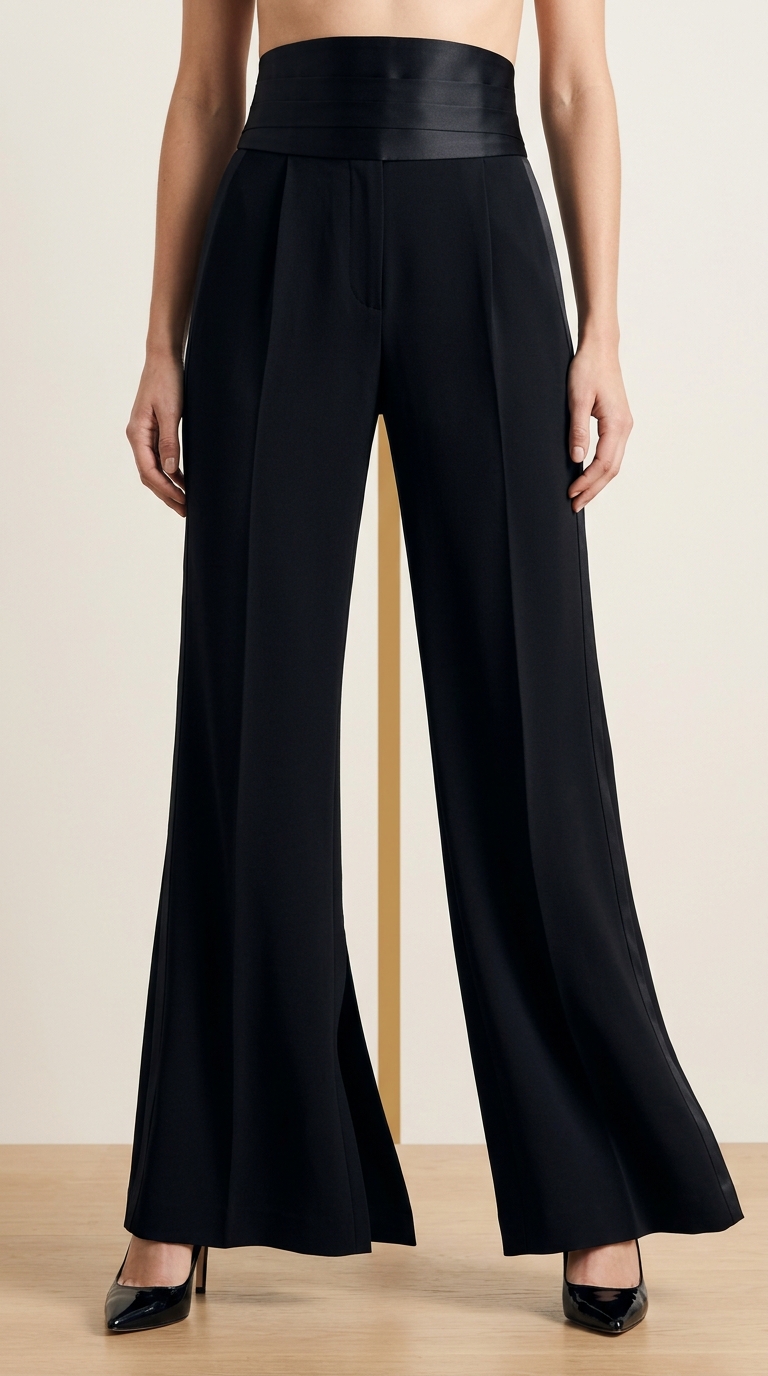 The Wide-Leg Silk-Trimmed Tuxedo Pant